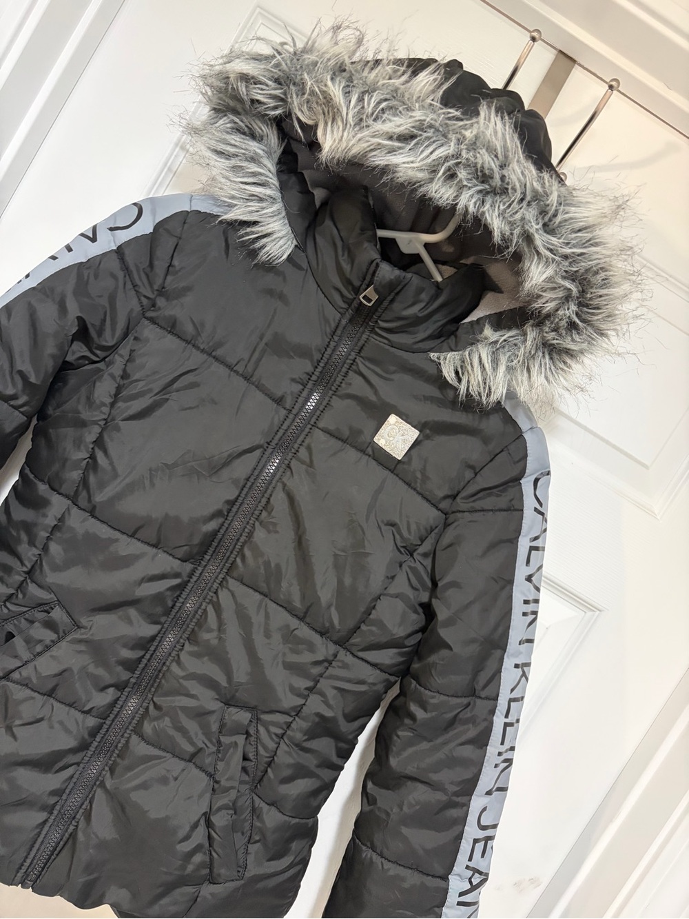 Calvin Klein Kids Fleece Lined Black Puffer Jacket with Faux Fur Hood
